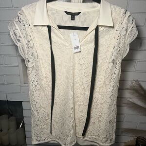 Banana Republic Cream Lace Blouse with Black Accents